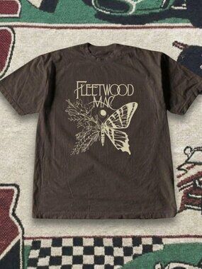 Vintage Fleetwood Mac Band Tee Butterfly Floral Graphic T-Shirt Brown Cotton